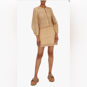 Veronica Beard Faedra Natural Basketweave leather skirt